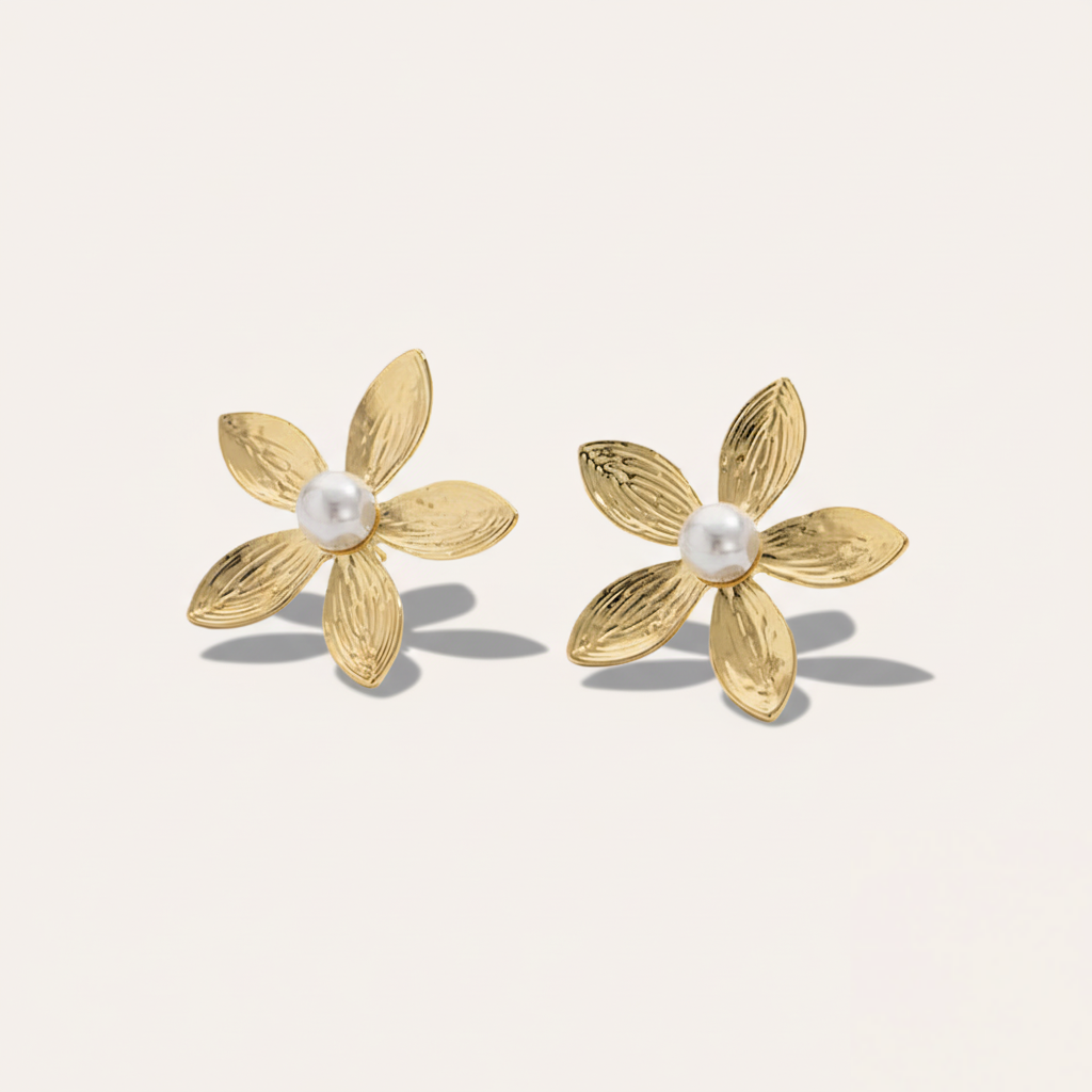 18K Floral Pearl Earrings