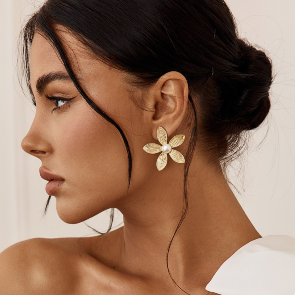 18K Floral Pearl Earrings