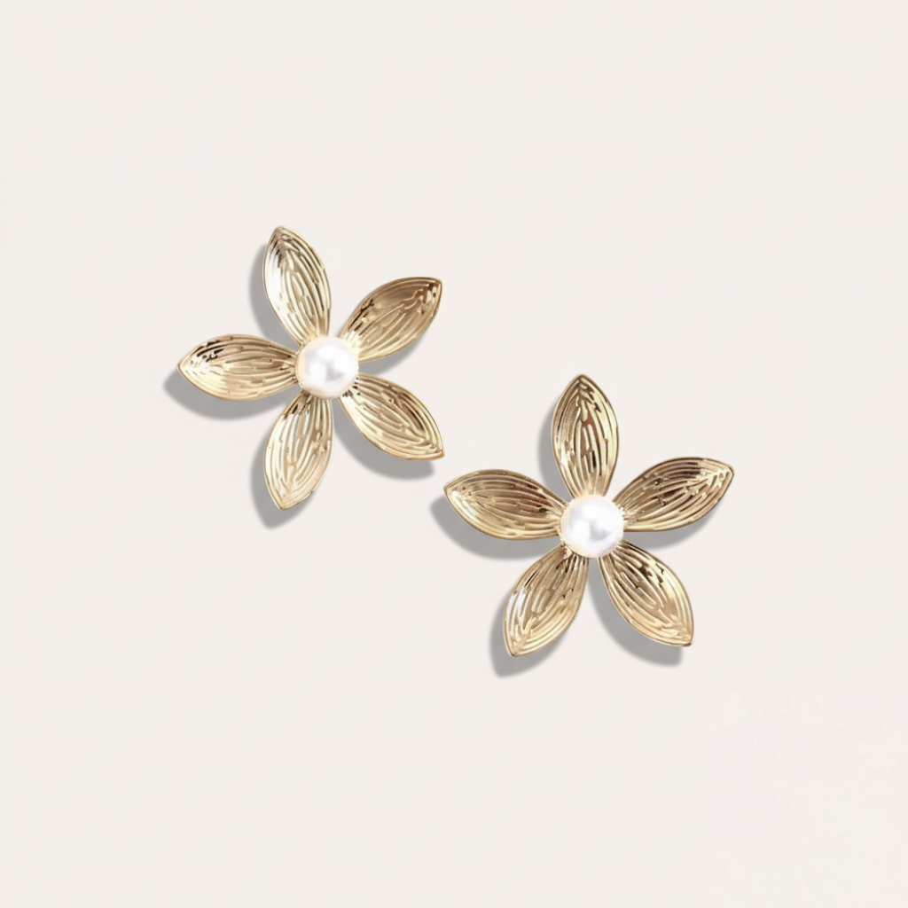18K Floral Pearl Earrings