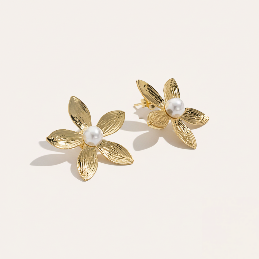 18K Floral Pearl Earrings