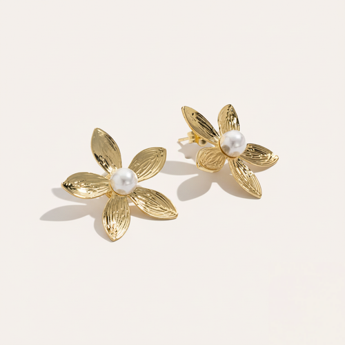 18K Floral Pearl Earrings