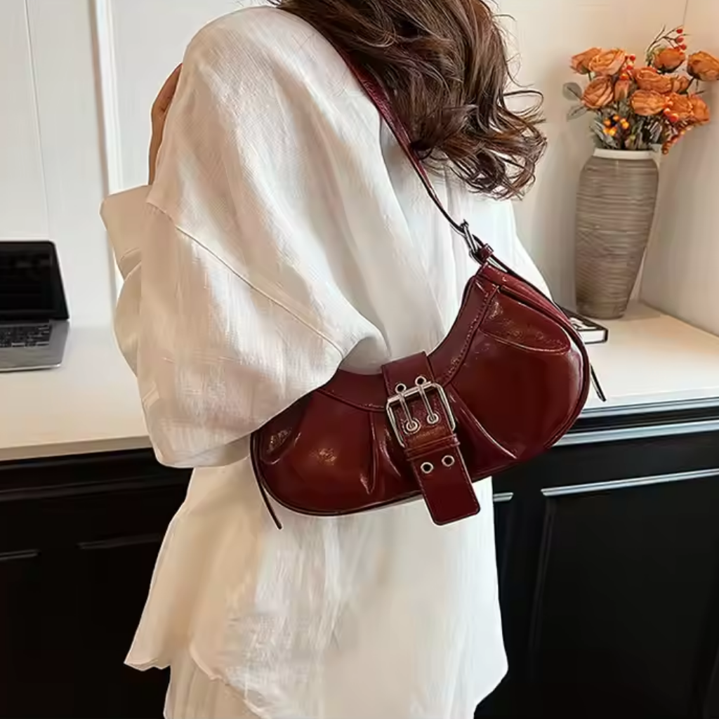 Cherry Red Buckle Shoulder Bag