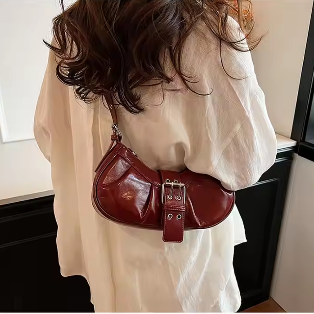 Cherry Red Buckle Shoulder Bag