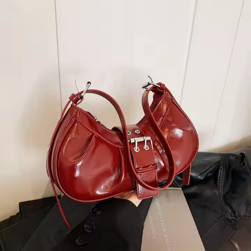 Cherry Red Buckle Shoulder Bag