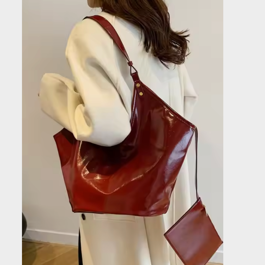 Cherry Red Soft Crescent Tote Set