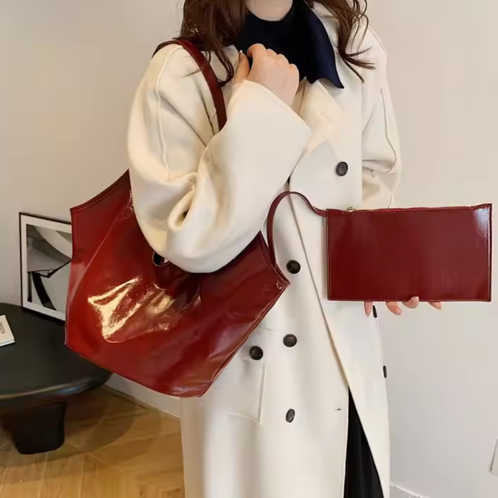 Cherry Red Soft Crescent Tote Set