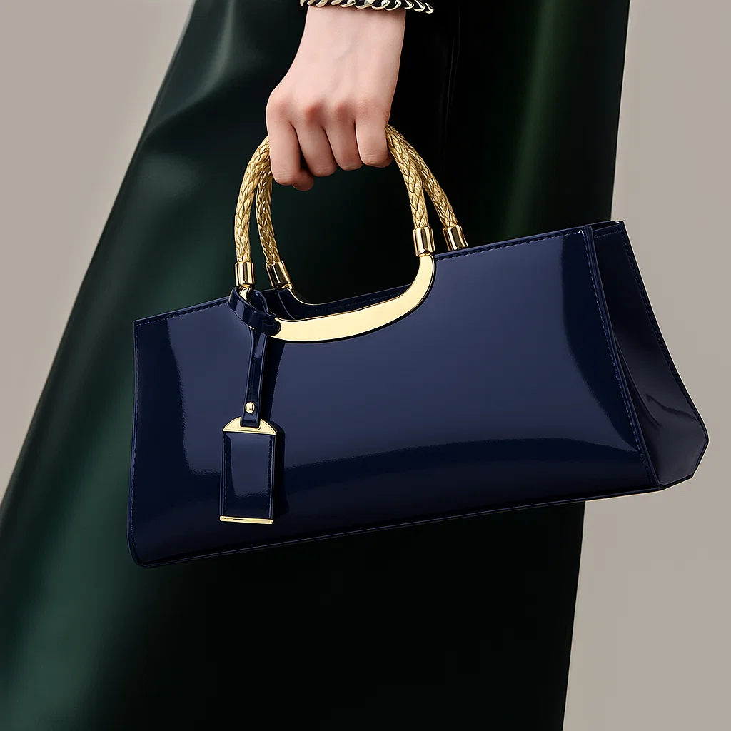Midnight Blue Glossy Satchel